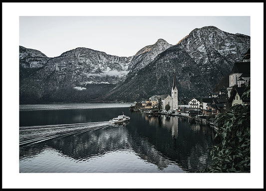 Serene Mountain Village Reflectie Poster