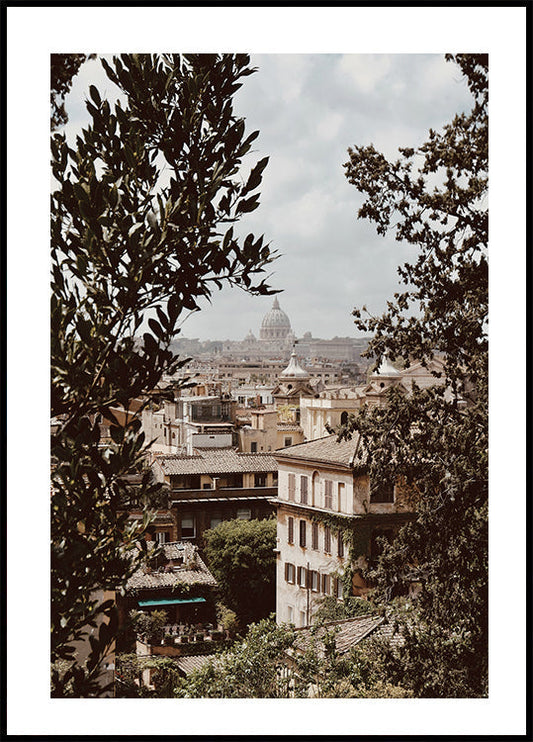 Poster met uitzicht op Rome met de Sint-Pietersbasiliek