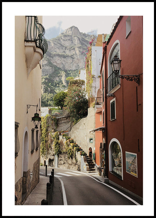 Charmante straat in Positano Poster