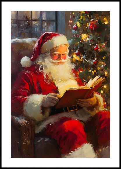 Kerstman leest een boek poster