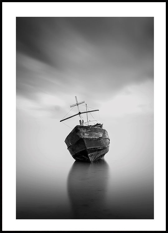 Een oude poster van een gestrand schip 